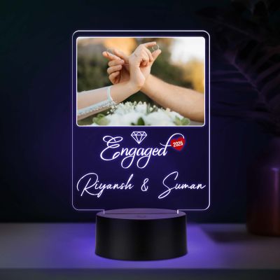 Personalized Couple Name & Engagement Date LED Night Lamp with Multicolored Light Engagement Gift for Friend, Bhaiya-Bhabhi, Sister & Jiju